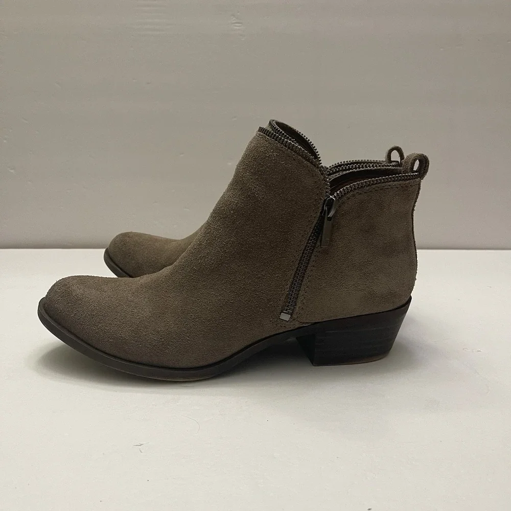 Lucky Brand Womens 8.5 Bartalino‎ Taupe Suede Leather Ankle Boot Zipper Bootie